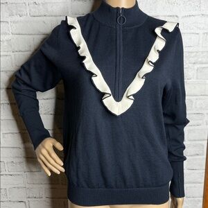 Tory Burch sport cashmere ruffle sweater navy